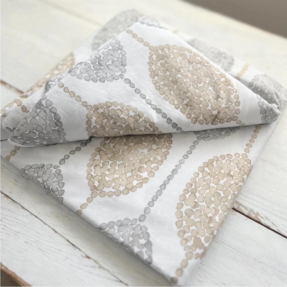 RARE West Elm Medallion Dot Full/Queen Duvet Cover Gray White Tan Modern Cotton